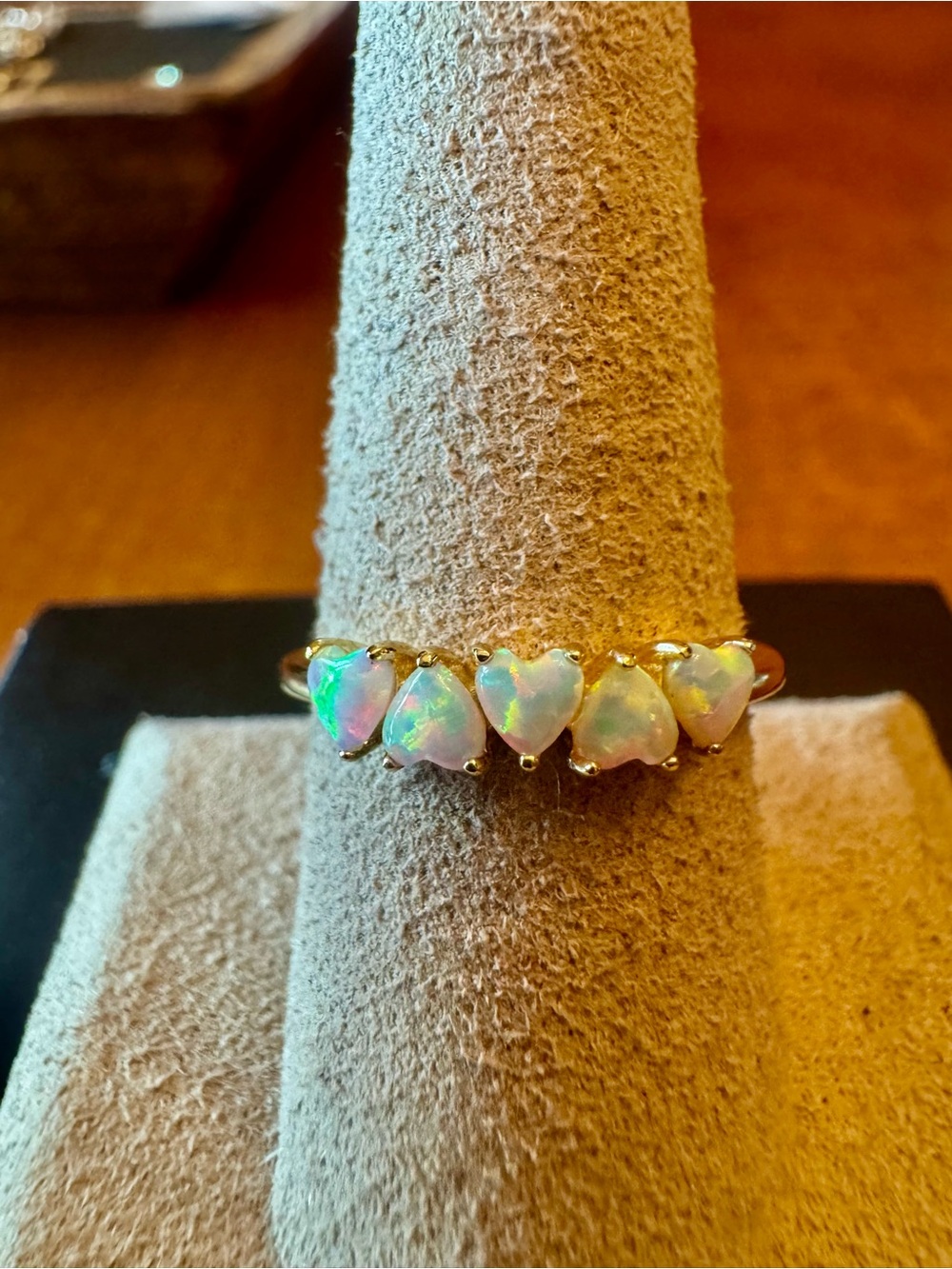 Gold Heart Opal Five-Stone Ring - Iridescent White